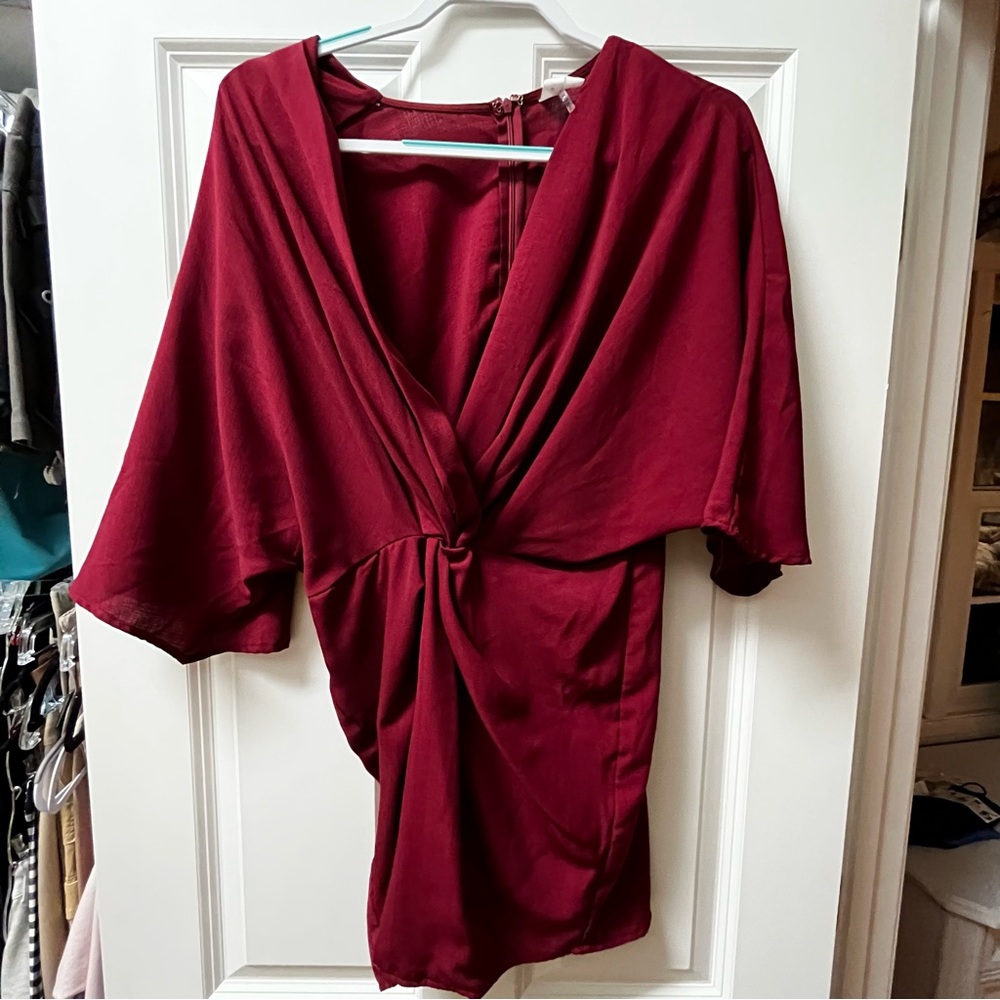BLUBLUSH DEEP V BURGUNDY DRESS